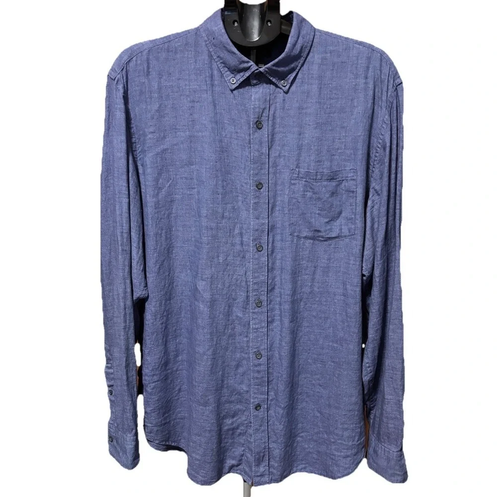 Banana Republic Mens XL Blue 100% Linen Camden Fit Button Down Long Sleeve Shirt